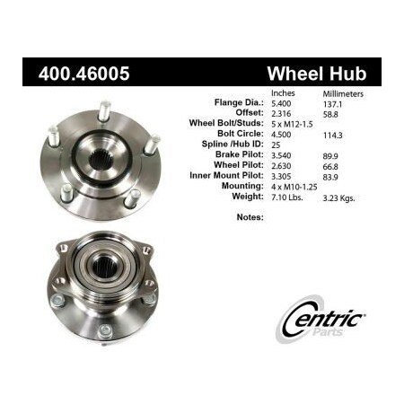 Centric C-Tek Standard Hub and Bearing Assembly without ABS, C-Tek 400.46005E